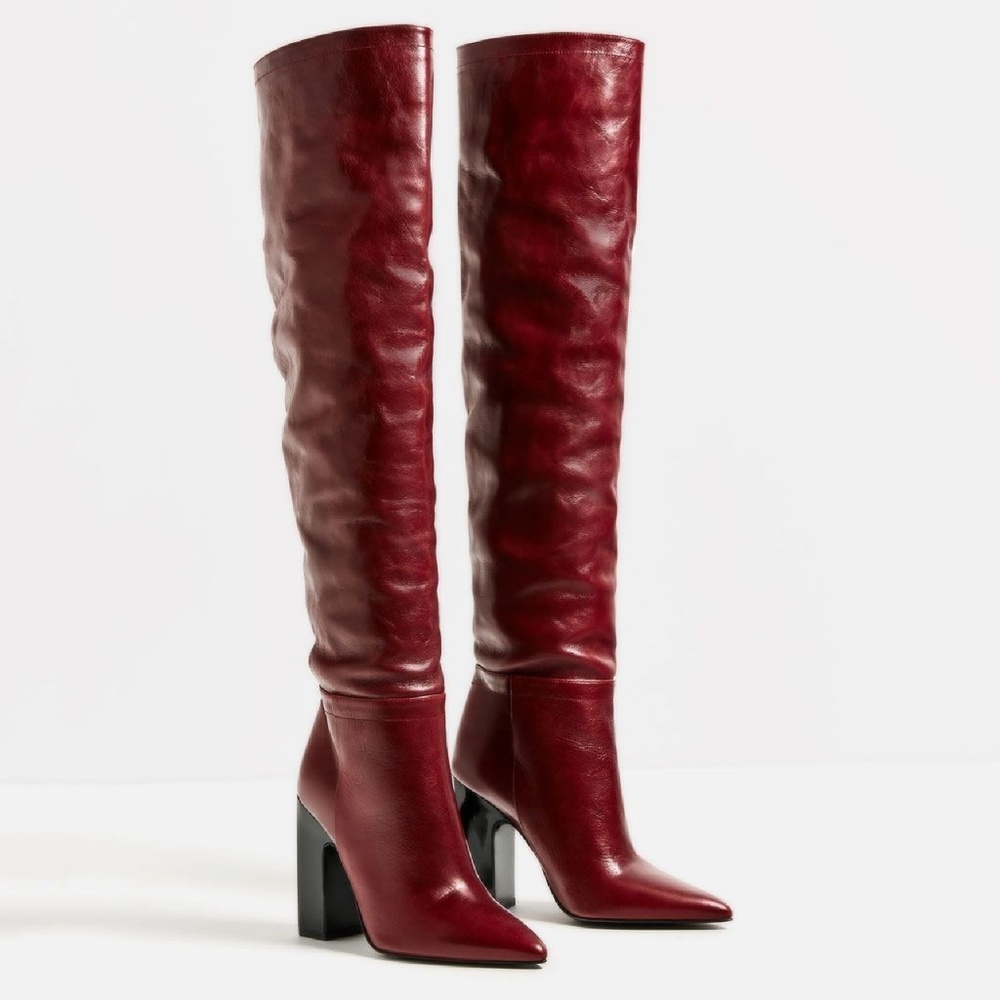 COPY - Zara leather knee boots - Size 38 - Red